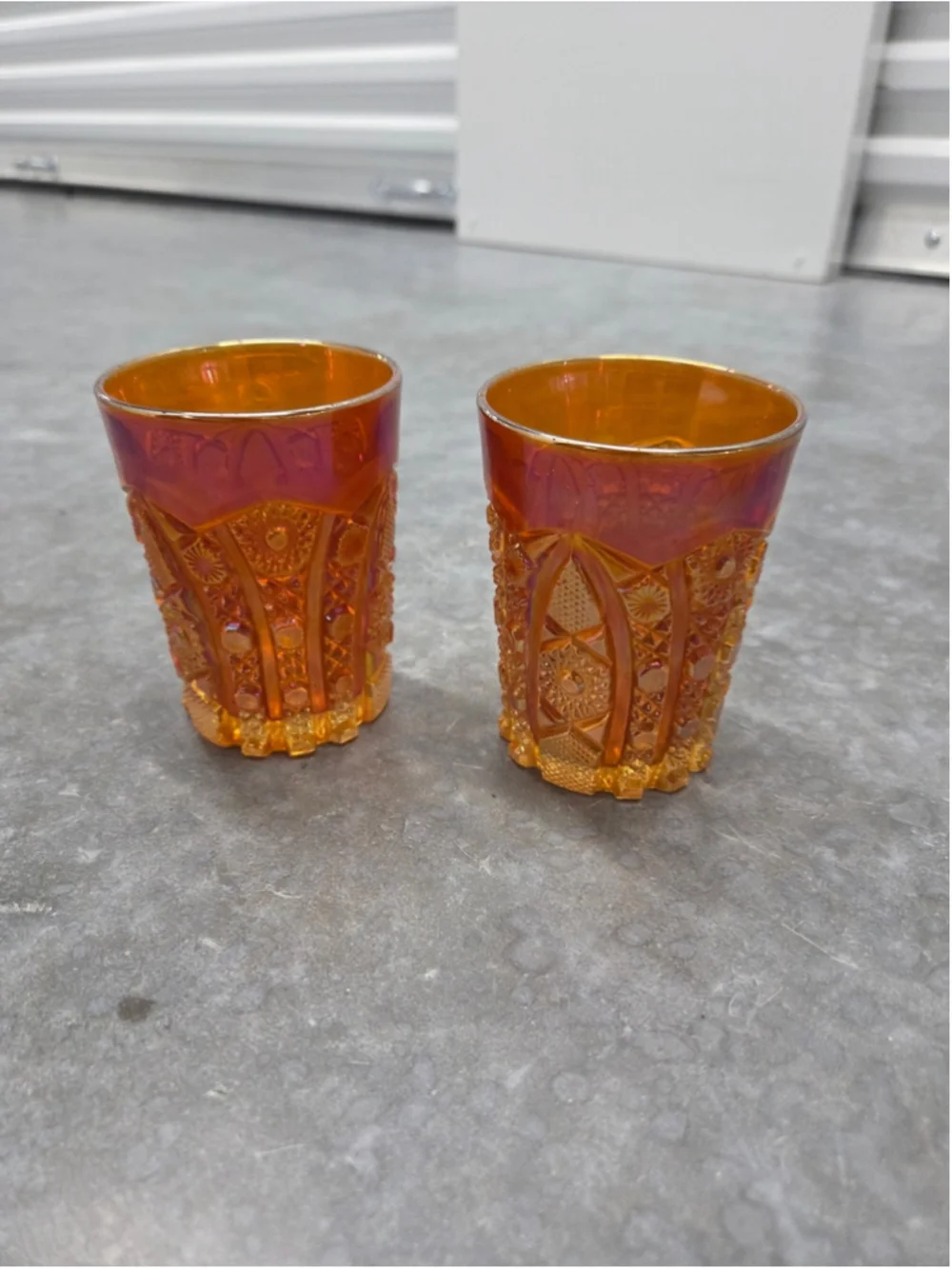 VTG Imperial Glass Ohio Marigold Carnival Tumbler #505 Bellaire Octagon Set 2